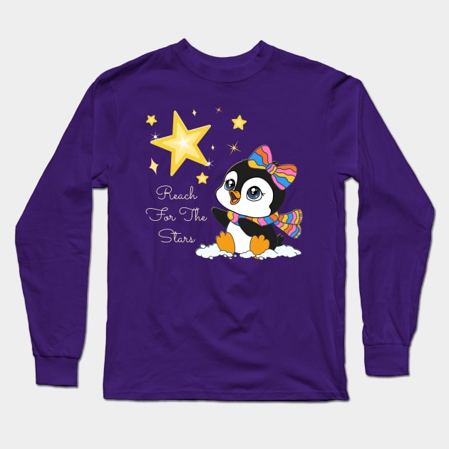 Reach For the Stars cute Baby Penguin Long Sleeve T-Shirt by AlondraHanley